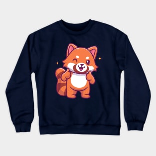 Cute Red Panda With Ok Sign Hand Cartoon Crewneck Sweatshirt